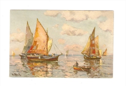 CPA : Aquarelle Sur Carte ( Signature Peu Lisible) : Bateaux ( Voiliers ) - Barque - 1900-1949