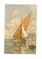 CPA : Aquarelle Sur Carte - Voilier + Barque - Contemporanea (a Partire Dal 1950)