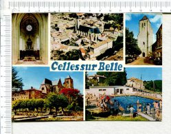 CELLE SUR BELLE - 5 Vues  :  Intérieur De L Eglise - Vue Générale Aérienne - Eglise Abbatiale NOTRE DAME - La Piscine - Celles-sur-Belle