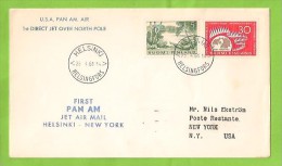 FINLANDIA SUOMI FINLAND BUSTA VIA POLARE FIRST FLIGHT PAN AM JET AIR MAIL HELSINKI - NEW YORK 25-4-1961 - Lettres & Documents