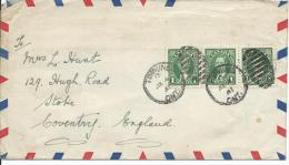 Nice Looking 1941 Sent Envelope  3 X 1 Cent Stamps To Coventry England Both Sides Shown - Covers & Documents