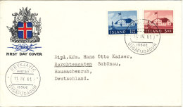 Iceland FDC 11-4-1961 Complete Set The Old Government Building Sent To Germany - FDC