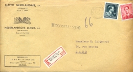 Omslag Enveloppe Aangetekend Lloyd Néerlandais - Bruxelles 430 - 1953 - Enveloppes