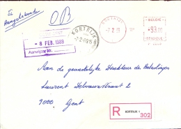 Omslag Enveloppe Aangetekend Kortrijk 1  - 302 - 1989 - Briefe