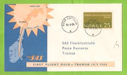 NORVEGIA POSTA POLARE  BUSTA PRIMO VOLO POLARE SAS OSLO - TROMSO 14 - 9 - 1964 - Lettres & Documents