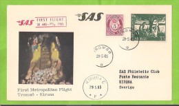 NORVEGIA STORIA POSTALE CARTOLINA PRIMO VOLO SAS TROMSO 1- KIRUNA 28 - 5 - 1965 - Lettres & Documents