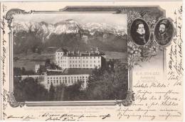 Schloß Ambrass Bei Innsbruck Jugendstil Einrahmung Porträt Schnallenstempel IGLS 13.7.1906 - Igls