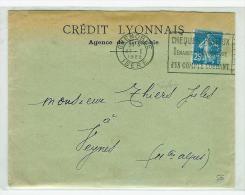 FRANCE  LETTRE SEMEUSE PERFORE CL CREDIT LYOMMAIS AGENCE DE GRENOBLE ISERE - Sonstige & Ohne Zuordnung