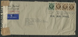 Great Britain 1942   Cover Revenue  London- USA Censored Strip Of 3 - Revenue Stamps