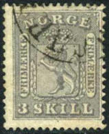 Norway #7 Used 3s Gray Lilac Coat Of Arms From 1863, Expertized - Gebruikt