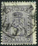 Norway #13 Used 3s Dull Lilac Coat Of Arms From 1868 - Oblitérés