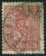 Norway #15 Used 8s Carmine Rose Coat Of Arms From 1868 - Gebruikt