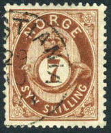 Norway #21 Used 7s Red Brown Post Horn From 1873 - Oblitérés