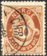Norway #27 Used 20o Orange Brown Post Horn From 1877 - Gebruikt