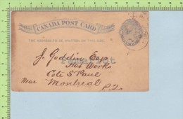 1 Cent 1891 Entier Postal Cancellation Double, Petite Carte Expédié à Cote St-Paul P. Quebec 2 Scans - 1860-1899 Regering Van Victoria