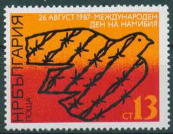 + 3606 Bulgaria 1987 Fauna >  Birds >   Columbiformes > Namibia Day - Dove Of Peace, Barbed Wire ** MNH - Pigeons & Columbiformes