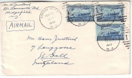 United States 1949 Letter,Union City To St Gallen,3x Mi.570 Swedish Pioneer - Lettres & Documents
