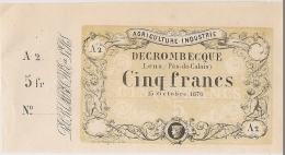 FRANCE / FRANCIA -  5 FRANCS - DECROMBECQUE . LENS PAS De CALAIS 1870 - UNC - Bons & Nécessité