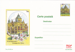 RELIGIONS,SYNAGOGUE ON FABRIC,TIMISOARA,2000,POSTCARD STATIONERY,ENTIERE POSTAUX,UNUSED,ROMANIA. - Judaisme