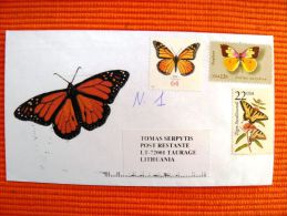 Cover Sent From USA To Lithuania 2012 Butterflies Butterfly Papillon - Covers & Documents