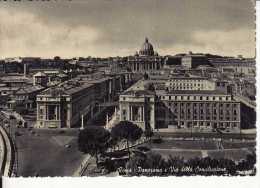 Roma - Panorama E Via Della Conciliazione - Formato Grande - Viaggiata 1955 - Tarjetas Panorámicas