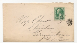 US - C/1870´s  COVER (year Unreadable) With 3c Washington Completed Misplaced Printed - At Back SQUARE Reception - Covers & Documents