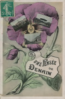 DENAIN - Jolie Carte Fantaisie Fleurs Pensée Et Vues Multiples "Une Pensée De DENAIN " - Denain