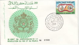 MAROC - FDC -1983 - 30 EME ANNIVERSAIRE DE LA REVOLUTION DU ROI ET DU PEUPLE  - TIMBRE N° 949 - Morocco (1956-...)