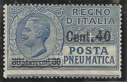 ITALIA REGNO ITALY KINGDOM 1924 1925 POSTA PNEUMATICA V.E.III CENT.40 SU 30 MNH VARIETY VARIETA' SIGNED FIRMATO - Pneumatische Post