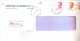 Omslag Enveloppe Aangetekend Stempel Hamme 60 - Pub Reclame Verheyden - De Decker  1988 - Buste