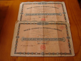 Lot : Action Société Centrale Des Banques De Province 125 Frs . 1928 . Lot De 2 Actions - Banco & Caja De Ahorros