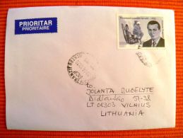 Cover Sent From Romania To Lithuania On 2013, Anastase Dragomir Inventor Of Airplane Panic Rack - Covers & Documents