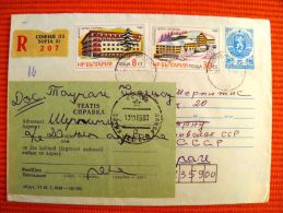 Cover Sent From Bulgaria To Lithuania On 1989, Registered, Stationery, Hotel Pirin Perelik - Briefe U. Dokumente