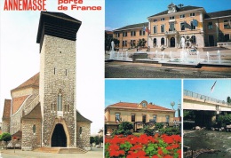 ANNEMASSE Porte De France (Haute-Savoie) - Carte Multi-vues : L´Eglise, L´Hôtel De Ville, La Gare, Pont - Circulée 1992 - Annemasse