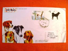 Cover Sent From India To Lithuania On 2005, Animals Dog Breeds Of Dogs Chein - Storia Postale