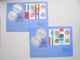 UNO-Wien 489/96 FDC Genfer-Cachet, Echt Gelaufen, Münzen Und Flaggen 2007 Auf 2 Umschlägen - FDC