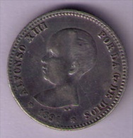 1 PESETA DE PLATA DE 1891 DE ALFONSO XIII (SE VE SOLO LA ESTRELLA 91) - Eerste Muntslagen