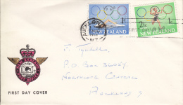 New Zealand FDC Scott #B75-#B76 Set Of 2 Girl Swimming, Boy Running, Olympic Rings - FDC