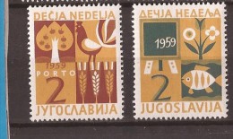 1959 X 23 JUGOSLAVIJA WOCHE DES KINDERS FLORA FIORI FRUTA FAUNA BIRDS GALLO PESCI  MNH - Beneficenza