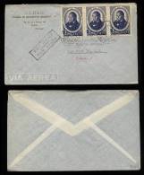 Portugal 1946 Airmail Cover Strip Of 3  1$75 Brotero To USA - Covers & Documents