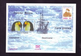 PINGOUINS,PENGUINS REGALS, ADRIEN DE GERLACHE,EXPLORER, 1998, POSTCARD STATIONERY ,UNUSED,ROMANIA - Pingouins & Manchots