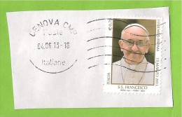 ITALIA REPUBBLICA PAPA FRANCESCO 0,70 2013 USATO SU FRAMMENTO - 2011-20: Usati