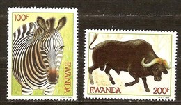 Rwanda OCB 1224-1225 Yvert 1163-1164 *** MNH Cote 10,50 Euro Faune Zèbre Zebra Buffel Buffle - Unused Stamps