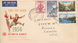 Australia Cover Scott #288-#291 Set Of 4 1956 Melbourne Olympics Postmarked ´Melbourne 21 22 NO 56´ - Lettres & Documents