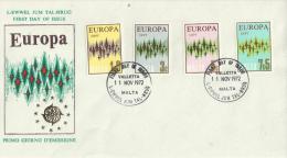 EUROPA CEPT 1972- MALTA -FDC FULL SERIES PLACED HORIZONTALLY W 4 STS OF 1,3-3-5-7,5 C – LA VALLETTA NOV 11 REFE201 - 1972
