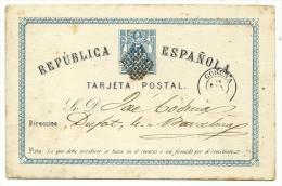 SPAIN ESPAGNE 1873  1873  ENTIER  STATIONARY   Nº 1  USED CORUÑA  TO BARCELONA  "TARGETA "   " J" - 1850-1931