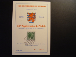 1945 LUXEMBOURG VILLE UNION TIMBROPHILES 1890 - 1945 ASSEMBLEE GENERALE DE LA LIBERATION  TIRAGE 5000 Ex. - Cartoline Commemorative