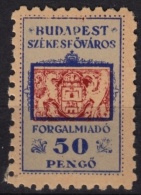 1945-1946 Hungary - BUDAPEST City Local (sales Tax) Revenue Stamp - 50 P - MNH - Revenue Stamps