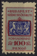 1945-1946 Hungary - BUDAPEST City Local (sales Tax) Revenue Stamp - 100 P - MNH - Fiscale Zegels