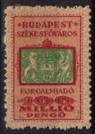 1945-1946 Hungary - BUDAPEST City Local (sales Tax) Revenue Stamp - 100 Mil. P - MNH - Steuermarken